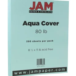 JAM Paper Card Stock<80 lb. Cardstock Paper, 8.5" x 11", Aqua Blue, 250 Sheets/Ream (1524370B)