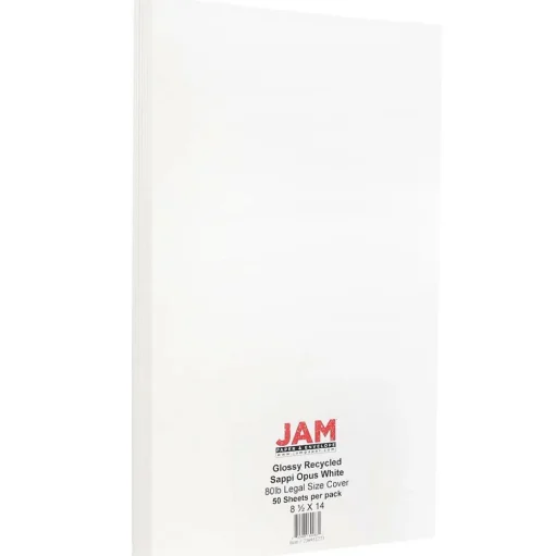 JAM Paper Card Stock<80 lb. Cardstock Paper, 8.5" x 14", Glossy White, 50 Sheets/Pack (236931271)