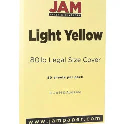 JAM Paper Card Stock<80 lb. Cardstock Paper, 8.5" x 14", Light Yellow, 50 Sheets/Pack (16729341)