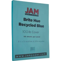 JAM Paper Card Stock<65 lb. Cardstock Paper, 8.5" x 11", Blue, 50 Sheets/Pack (101899)