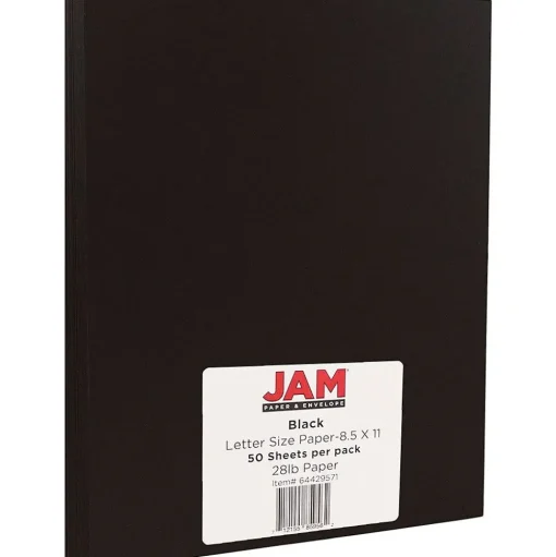 JAM Paper Card Stock<28 lb. Colored Paper, 8.5" x 11", Black, 50 Sheets/Pack (64429571)