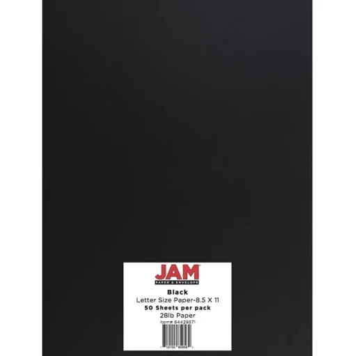 JAM Paper Card Stock<28 lb. Colored Paper, 8.5" x 11", Black, 50 Sheets/Pack (64429571)
