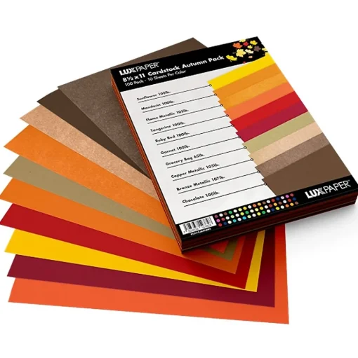 JAM Paper Card Stock<8.5" x 11" Cardstock, 100lb, Autumn Variety pack 100/pack (81211-C-ATMN-1)