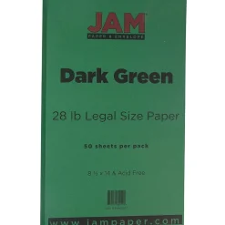 JAM Paper Multipurpose Paper<8.5" x 14" Color Multipurpose Paper, 28 lbs., Dark Green, 50 Sheets/Ream (64429551)
