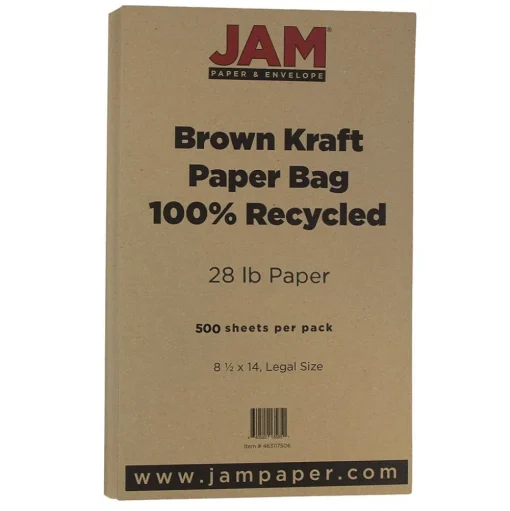 JAM Paper Multipurpose Paper<8.5" x 14" Multipupose Paper, 28 lbs., Brown Kraft Paper Bag, 50 Sheets/Pack (463117506B)