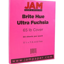 JAM Paper Card Stock<Bright Hue 65 lb. Cardstock Paper, 8.5" x 11", Ultra Fuchsia, 50 Sheets/Pack (184851)