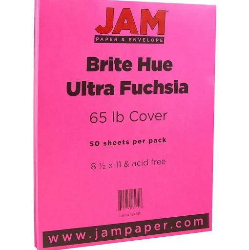 JAM Paper Card Stock<Bright Hue 65 lb. Cardstock Paper, 8.5" x 11", Ultra Fuchsia, 50 Sheets/Pack (184851)