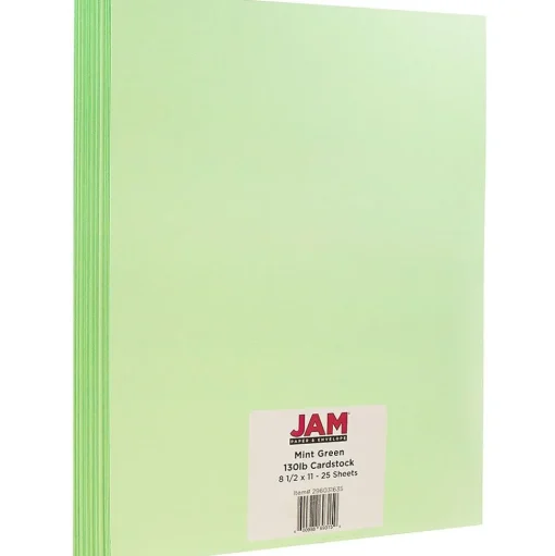 JAM Paper Card Stock<Extra Heavyweight 130 lb. Cardstock Paper, 8.5" x 11", Mint Green, 25 Sheets/Pack (296031635)