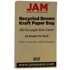 JAM Paper Card Stock<Extra Heavyweight Cardstock Paper, 130 lbs., 8.5" x 14", Brown Kraft, 25 Sheets/Pack (78832697)