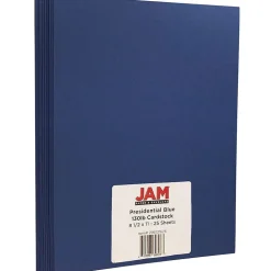 JAM Paper Card Stock<Extra Heavyweight 130 lb. Cardstock Paper, 8.5" x 11", Presidential Blue, 25 Sheets/Pack (296131626)