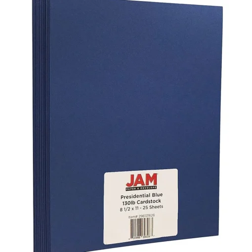JAM Paper Card Stock<Extra Heavyweight 130 lb. Cardstock Paper, 8.5" x 11", Presidential Blue, 25 Sheets/Pack (296131626)