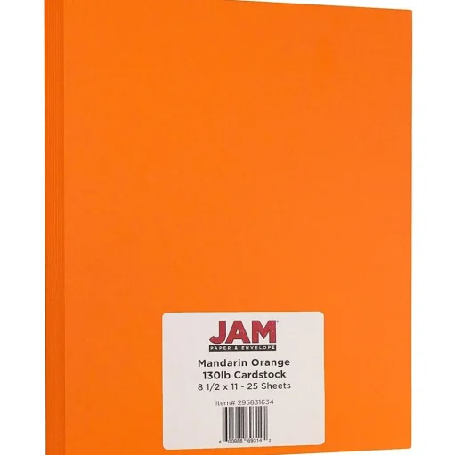 JAM Paper Card Stock<Extra Heavyweight 130 lb. Cardstock Paper, 8.5" x 11", Mandarin Orange, 25 Sheets/Pack (295831634)