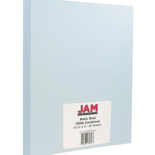 JAM Paper Card Stock<Extra Heavyweight 130 lb. Cardstock Paper, 8.5" x 11", Baby Blue, 25 Sheets/Pack (296131623)