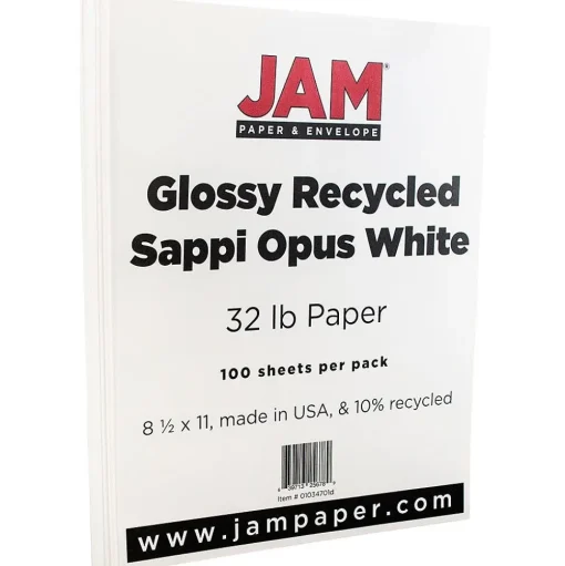 JAM Paper Photo Paper<Glossy Presentation Paper, 8.5" x 11", 100 Sheets/Pack (1034701D)