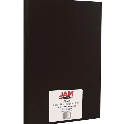 JAM Paper Multipurpose Paper<Legal Matte 8.5" x 14" Multipurpose Paper, 28 lbs., Black, 50 Sheets/Pack (64429500)