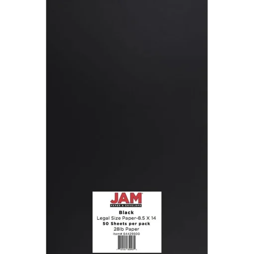 JAM Paper Multipurpose Paper<Legal Matte 8.5" x 14" Multipurpose Paper, 28 lbs., Black, 50 Sheets/Pack (64429500)