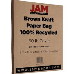 JAM Paper Card Stock<Matte 60 lb. Cardstock Paper, 8.5" x 11", Brown Kraft, 50 Sheets/Pack (LEKR120606)