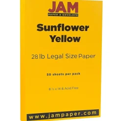 JAM Paper Large Quantity Paper<Matte Colored 8.5" x 14" Copy Paper, 28 lbs., Sunflower Yellow, 50 Sheets/Pack (16729346)