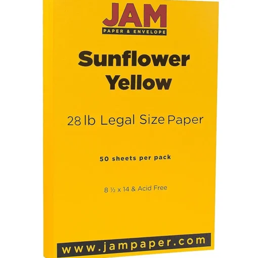 JAM Paper Large Quantity Paper<Matte Colored 8.5" x 14" Copy Paper, 28 lbs., Sunflower Yellow, 50 Sheets/Pack (16729346)