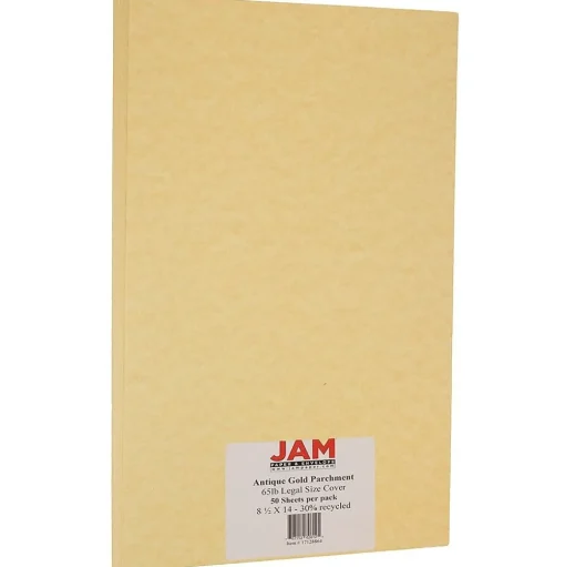 JAM Paper Card Stock<Parchment 65 lb. Cardstock Paper, 8.5" x 14", Antique Gold Yellow, 50 Sheets/Pack (17128864)