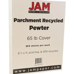 JAM Paper Card Stock<Parchment 65 lb. Cardstock Paper, 8.5" x 11", Pewter Gray, 250 Sheets/Ream (96600800B)