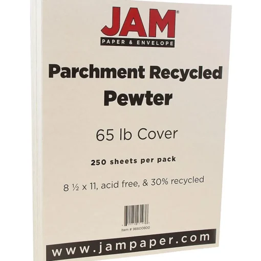JAM Paper Card Stock<Parchment 65 lb. Cardstock Paper, 8.5" x 11", Pewter Gray, 250 Sheets/Ream (96600800B)