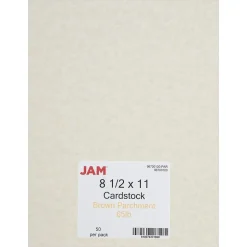 JAM Paper Card Stock<Parchment 65 lb. Cardstock Paper, 8.5" x 11", Light Brown, 50 Sheets/Pack (96700100)