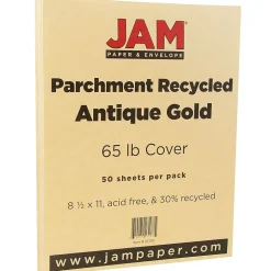JAM Paper Card Stock<Parchment 65 lb. Cardstock Paper, 8.5" x 11", Antique Gold Yellow, 50 Sheets/Pack (27179)