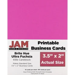 JAM Paper Business Cards<® Printable Business Cards, 3 1/2 x 2, Ultra Fuchsia Pink, 100/Pack (22128338)