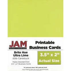 JAM Paper Business Cards<® Printable Business Cards, 3 1/2 x 2, Ultra Lime Green, 100/Pack (22128340)