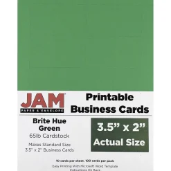 JAM Paper Business Cards<® Printable Business Cards, 3 1/2 x 2, Green, 100/Pack (22128335)