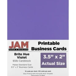 JAM Paper Business Cards<® Printable Business Cards, 3 1/2 x 2, Violet Purple, 100/Pack (22128337)