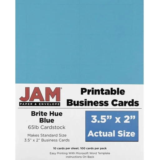 JAM Paper Business Cards<® Printable Business Cards, 3 1/2 x 2, Blue, 100/Pack (22128333)
