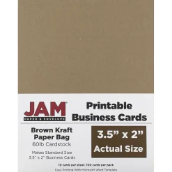 JAM Paper Business Cards<® Printable Business Cards, 3 1/2 x 2, Brown Kraft Paper Bag Recycled, 100/Pack (22128339)