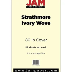 JAM Paper Card Stock<Strathmore 80 lb. Cardstock Paper, 8.5" x 14", Ivory White Wove, 50 Sheets/Pack (17428906)