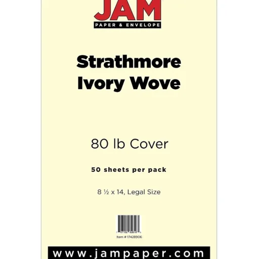 JAM Paper Card Stock<Strathmore 80 lb. Cardstock Paper, 8.5" x 14", Ivory White Wove, 50 Sheets/Pack (17428906)