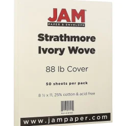 JAM Paper Card Stock<Strathmore 80 lb. Cardstock Paper, 8.5" x 11", Ivory, 50 Sheets/Pack (301125)