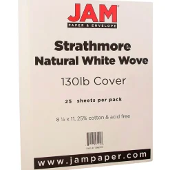 JAM Paper Card Stock<Strathmore 130 lb. Cardstock Paper, 8.5" x 11", Natural White, 25 Sheets/Pack (1196724)