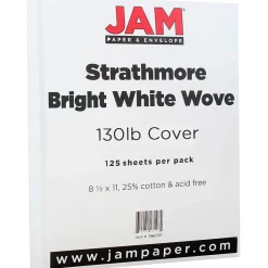 JAM Paper Card Stock<Strathmore 130 lb. Cardstock Paper, 8.5" x 11", Bright White, 125 Sheets/Ream (1196723B)