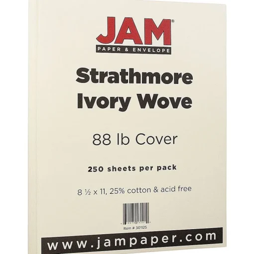 JAM Paper Card Stock<Strathmore 80 lb. Cardstock Paper, 8.5" x 11", Ivory Wove, 250 Sheets/Ream (301125B)
