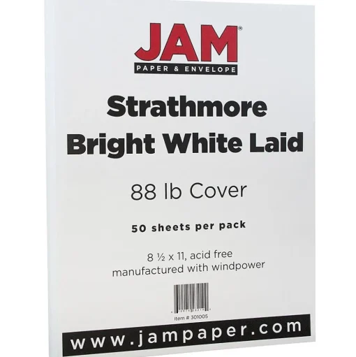 JAM Paper Card Stock<Strathmore 80 lb. Cardstock Paper, 8.5" x 11", Bright White, 50 Sheets/Pack (301005)