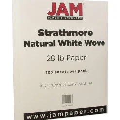 JAM Paper Resume Paper<® Strathmore 28lb Paper, 8.5 x 11, Natural White Wove, 100 Sheets/Pack (194889)