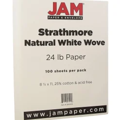 JAM Paper Resume Paper<® Strathmore 24lb Paper, 8.5 x 11, Natural White Wove, 100 Sheets/Pack (300033)