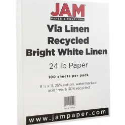JAM Paper Resume Paper<® Strathmore 24lb Paper, 8.5 x 11, Bright White Linen, 100 Sheets/Pack (143920)