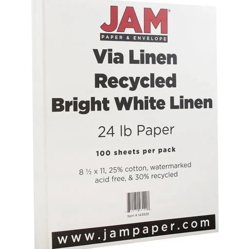 JAM Paper Resume Paper<® Strathmore 24lb Paper, 8.5 x 11, Bright White Linen, 100 Sheets/Pack (143920)
