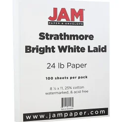 JAM Paper Resume Paper<® Strathmore 24lb Paper, 8.5 x 11, Bright White Laid, 100 Sheets/Pack (300420)