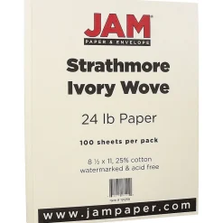 JAM Paper Resume Paper<® Strathmore 24lb Paper, 8.5 x 11, Ivory Wove, 100 Sheets/Pack (191259)