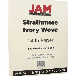 JAM Paper Resume Paper<® Strathmore 24lb Paper, 8.5 x 11, Ivory Wove, 500 Sheets/Ream (191259B)
