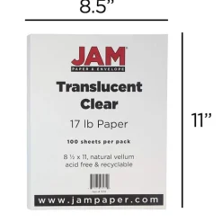 JAM Paper Multipurpose Paper<Translucent Vellum 8.5" x 11" Multipurpose Paper, 17 lbs., 100 Brightness, 500 Sheets/Ream (1379)