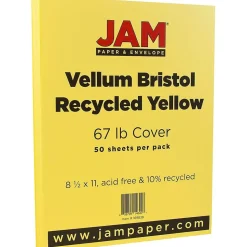 JAM Paper Card Stock<Vellum Bristol 67 lb. Cardstock Paper, 8.5" x 11", Yellow, 50 Sheets/Pack (169838)